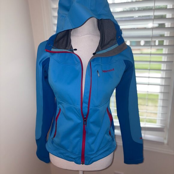 Women’s Marmot Gore WindStopper Performance Shell Jacket Skiing Hooded Blue XS - Picture 1 of 13